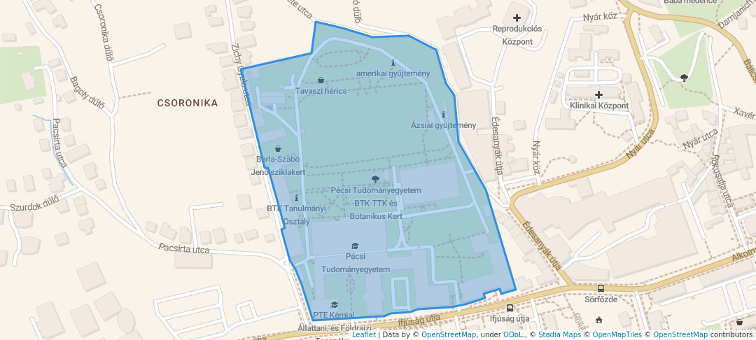 walking in Pécsi Tudományegyetem BTK-TTK és Botanikus Kert map in Pécs