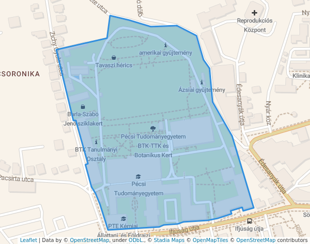 walking in Pécsi Tudományegyetem BTK-TTK és Botanikus Kert map in Pécs