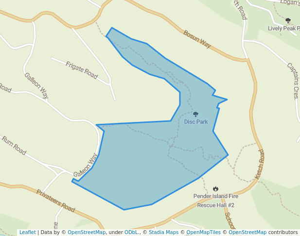 walking in Disc Park map in Pender Island