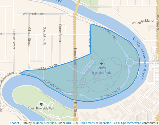 walking in Central Riverside Park map in Wichita
