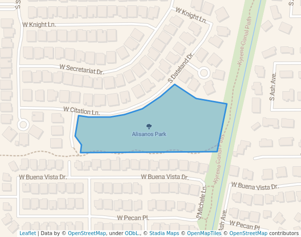 walking in Alisanos Park map in Tempe