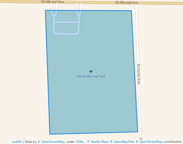 walking in Dante-Alluvial Park map in Fresno