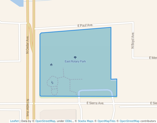 walking in East Rotary Park map in Fresno