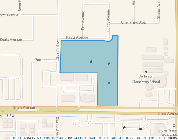 walking in Jefferson Park map in Clovis