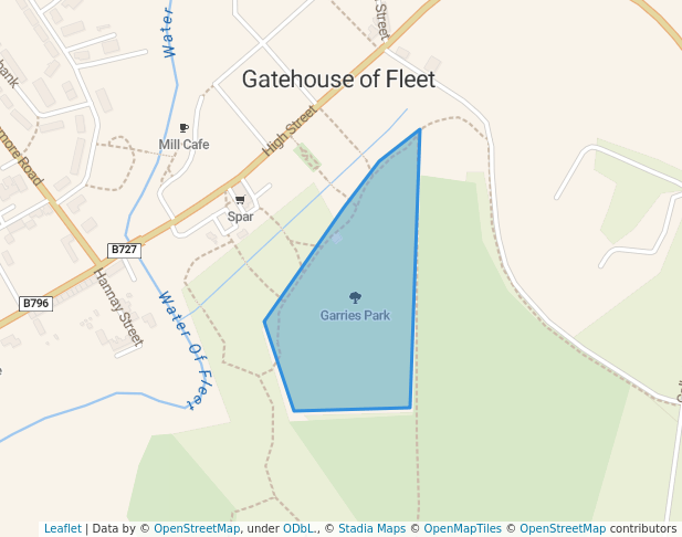 walking in Garries Park map in Gatehouse of Fleet