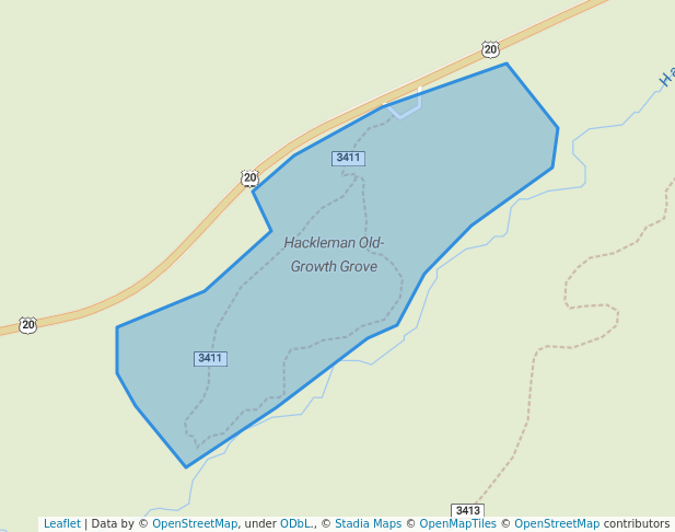 walking in Hackleman Old-Growth Grove map in Cascadia