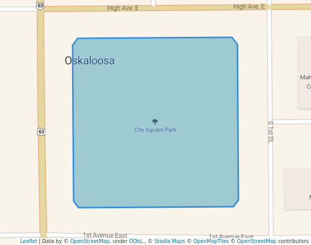 walking in City Square Park map in Oskaloosa
