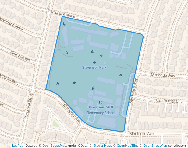 walking in Stevenson Park map in Mountain View
