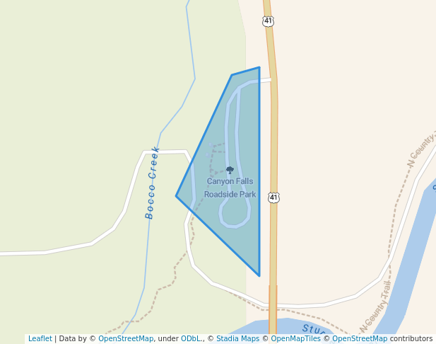 walking in Canyon Falls Roadside Park map in L'Anse