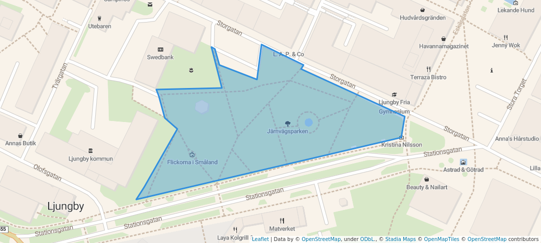 walking in Järnvägsparken map in Ljungby