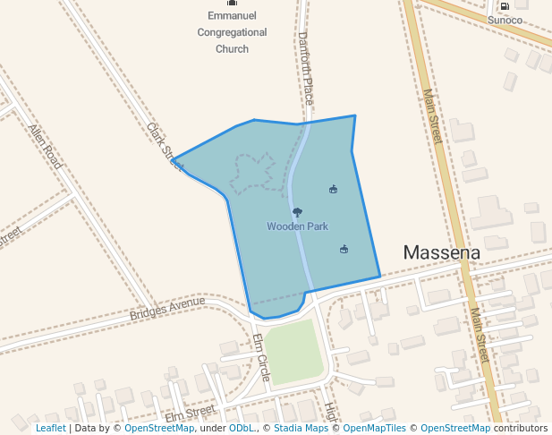 walking in Wooden Park map in Massena