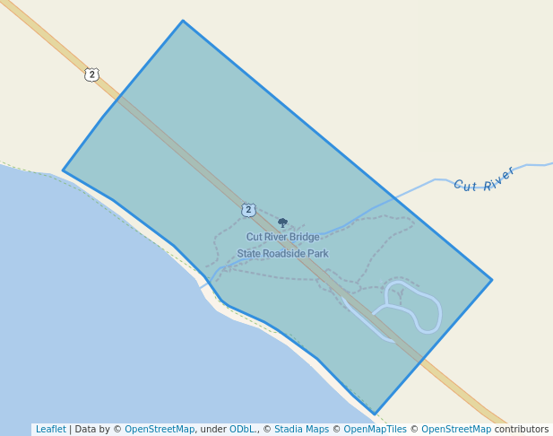 walking in Cut River Bridge State Roadside Park map in Naubinway