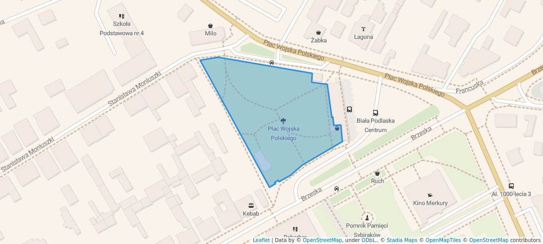 walking in Plac Wojska Polskiego map in Biała Podlaska