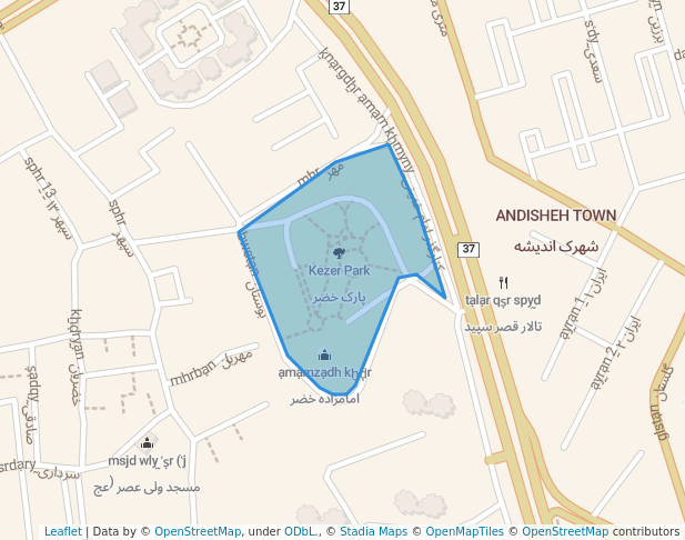 walking in Kezer Park map in Hamedan