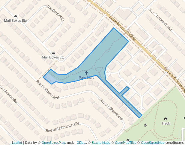 walking in Parc Blais map in Boisbriand