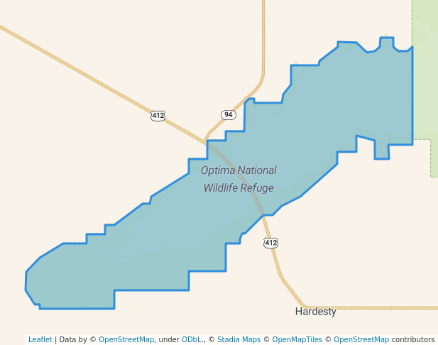 walking in Optima National Wildlife Refuge map in Hardesty