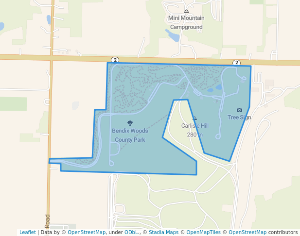 walking in Bendix Woods County Park map in New Carlisle