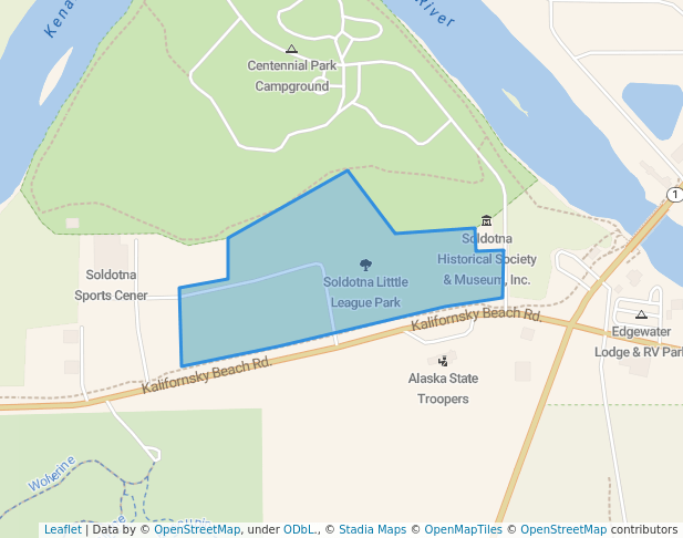 walking in Soldotna Litttle League Park map in Soldotna