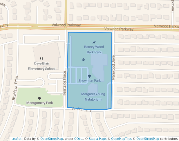 walking in Showman Park map in Farmers Branch