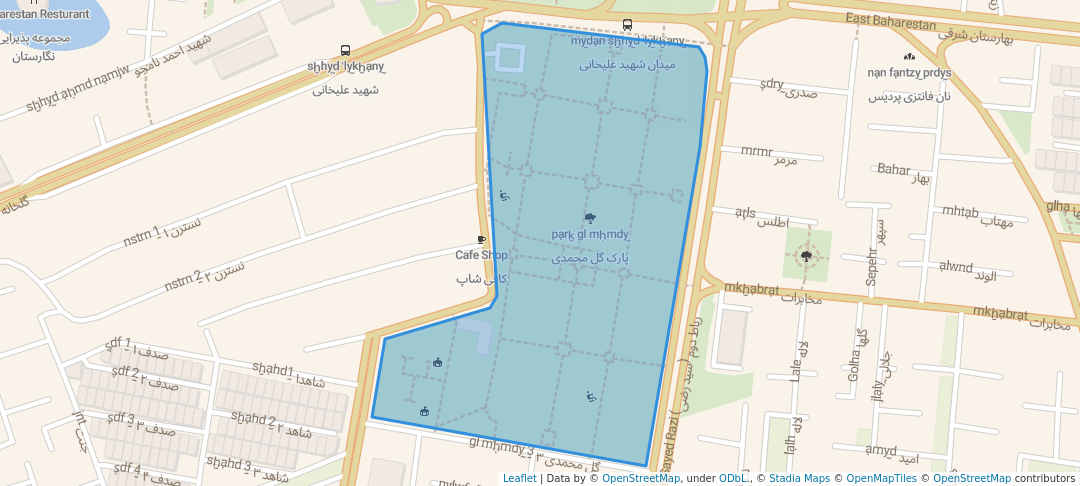 walking in پارک گل محمدی map in Esfahan