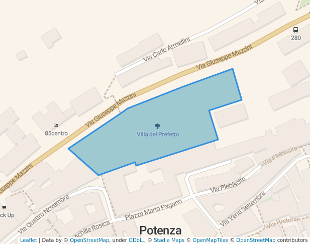 walking in Villa del Prefetto map in Potenza