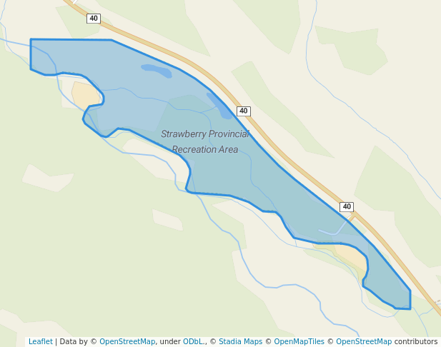walking in Strawberry Provincial Recreation Area map in Longview