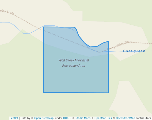 walking in Wolf Creek Provincial Recreation Area map in Longview