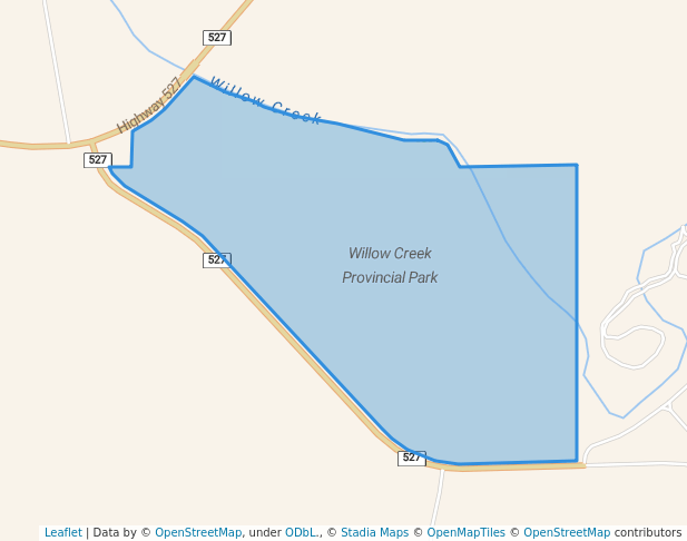 walking in Willow Creek Provincial Park map in Stavely