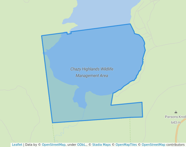 walking in Chazy Highlands Wildlife Management Area map in Lyon Mountain
