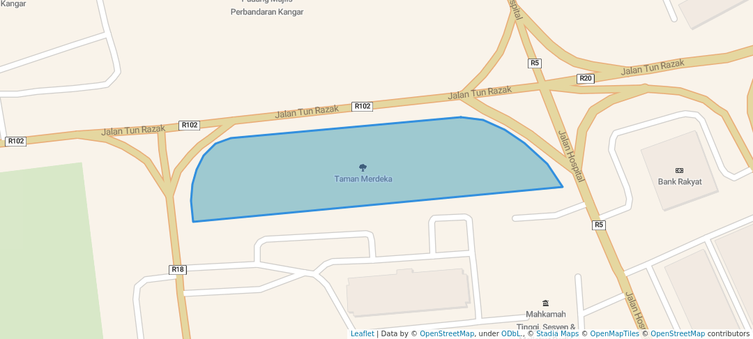 walking in Taman Merdeka map in Kangar