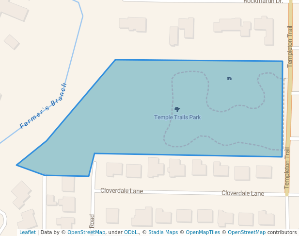 walking in Temple Trails Park map in Farmers Branch
