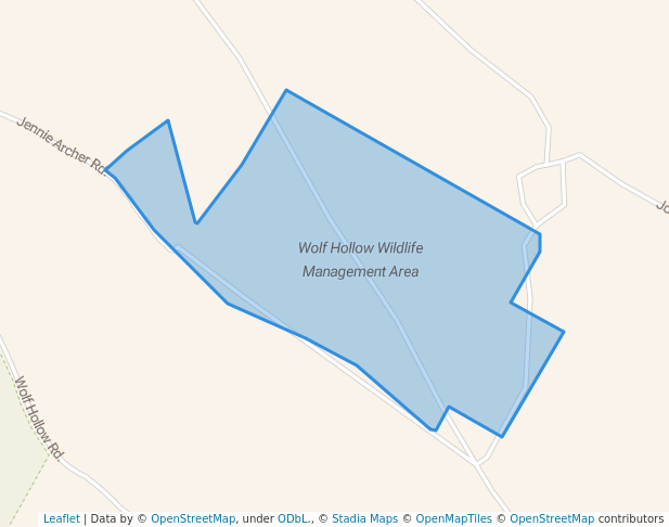 walking in Wolf Hollow Wildlife Management Area map in Andes
