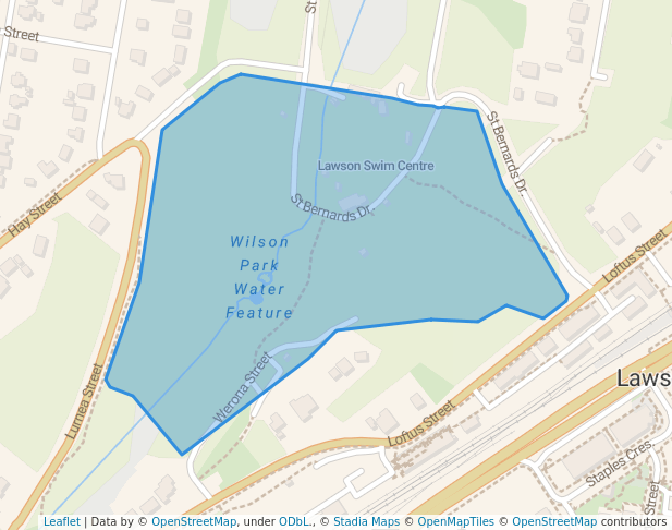 walking in Wilson Park map in Lawson