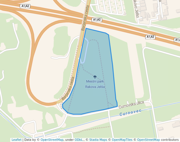 walking in Mestni park Rakova Jelša map in Ljubljana