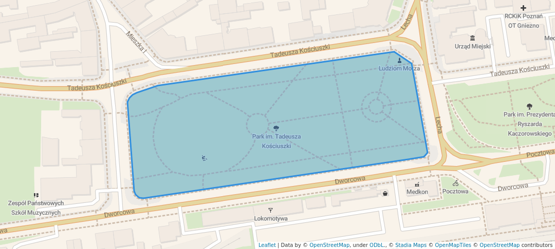 walking in Park im. Tadeusza Kościuszki map in Gniezno