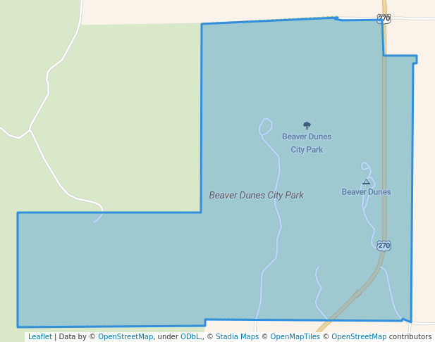 walking in Beaver Dunes City Park map in Beaver
