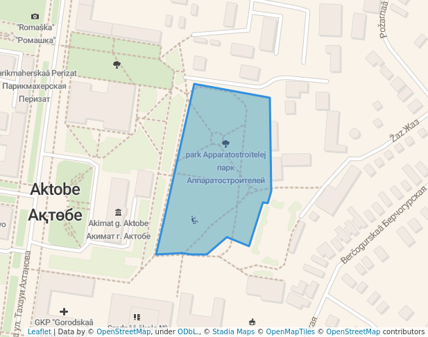 walking in парк Аппаратостроителей map in Aktobe
