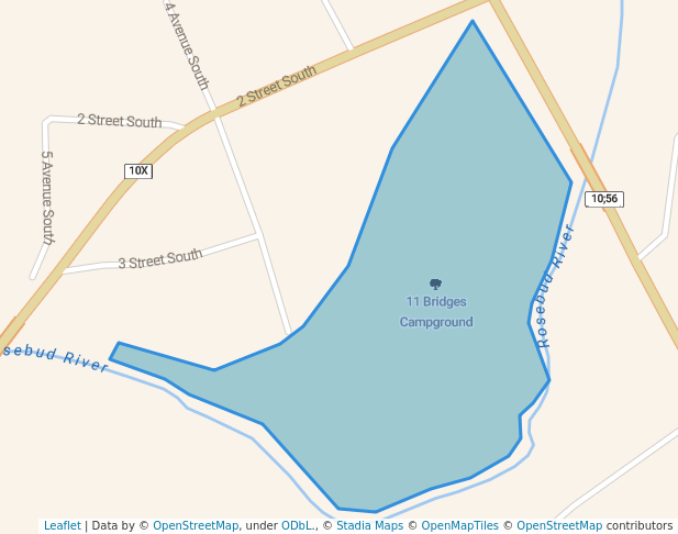 walking in 11 Bridges Campground map in Drumheller