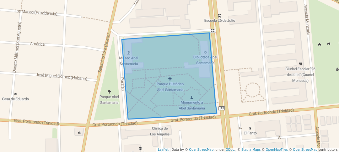 walking in Parque Histórico Abel Santamaría map in Santiago de Cuba