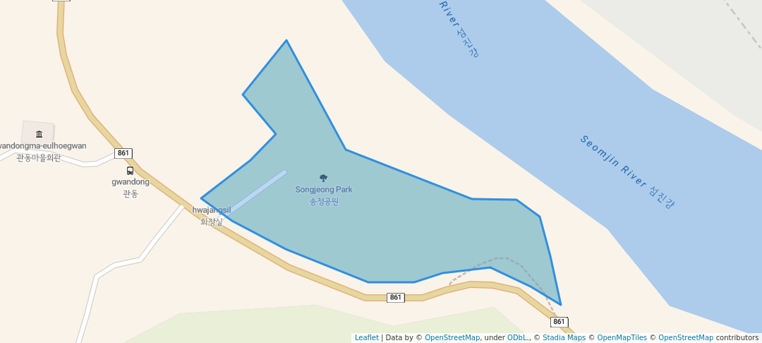 walking in Songjeong Park map in Gwangyang-si