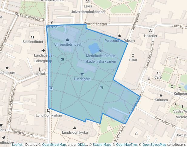 walking in Lundagård map in Lund