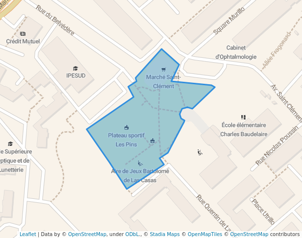 walking in Parc Bartholomé de Las Casas map in Montpellier