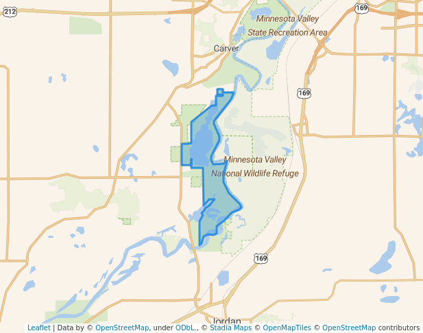 walking in Minnesota Valley National Wildlife Refuge map in Carver