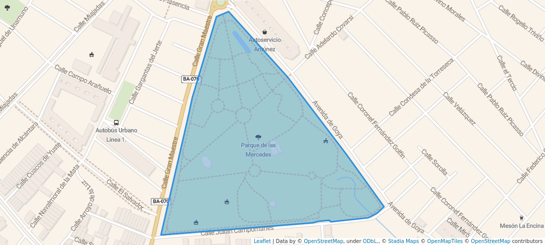 walking in Parque de las Mercedes map in Almendralejo