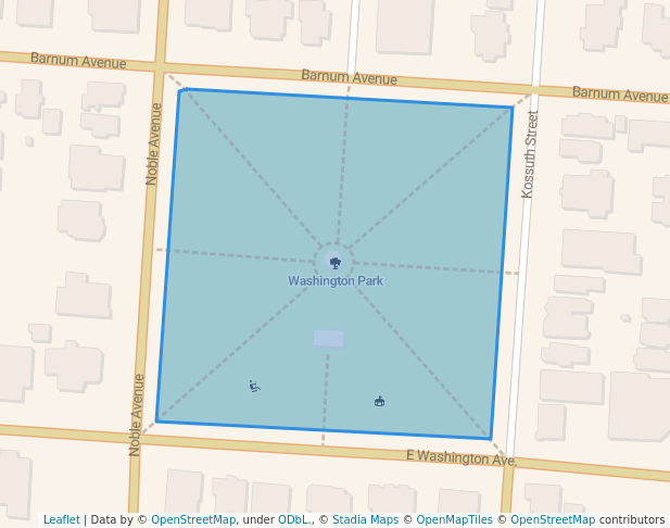 walking in Washington Park map in Bridgeport