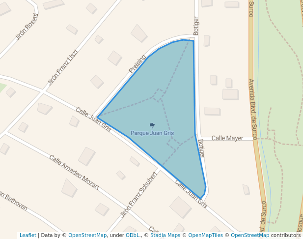 walking in Parque Juan Gris map in San Borja