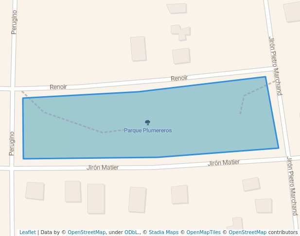 walking in Parque Plumereros map in San Borja