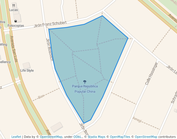 walking in Parque República Popular China map in San Borja