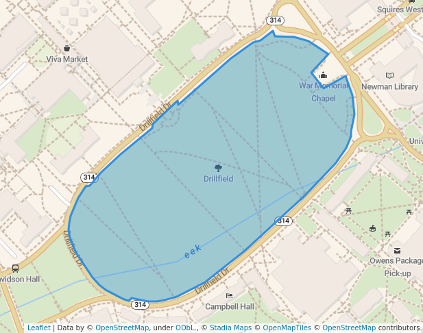 walking in Drillfield map in Blacksburg