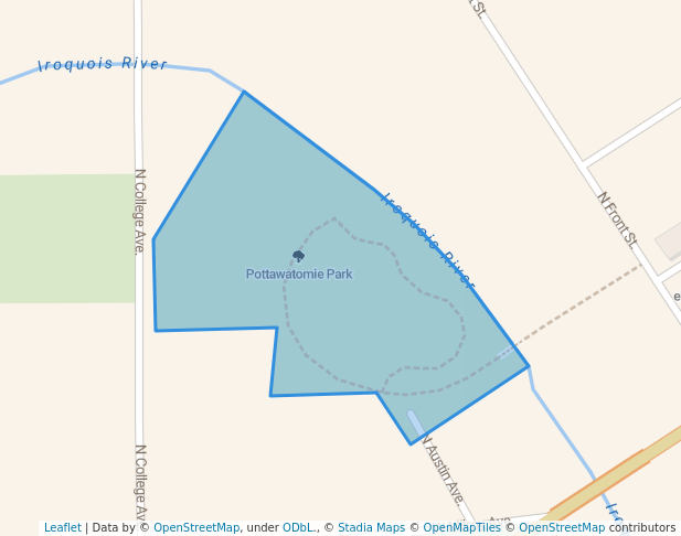 walking in Pottawatomie Park map in Rensselaer